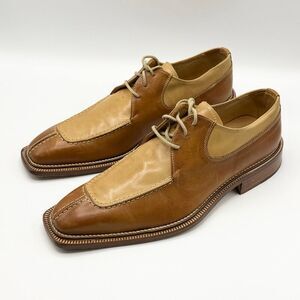 Givaldi Square Split-Stitch Toe Two-Toned Brown Tan Leather Hamdmade in Italy La